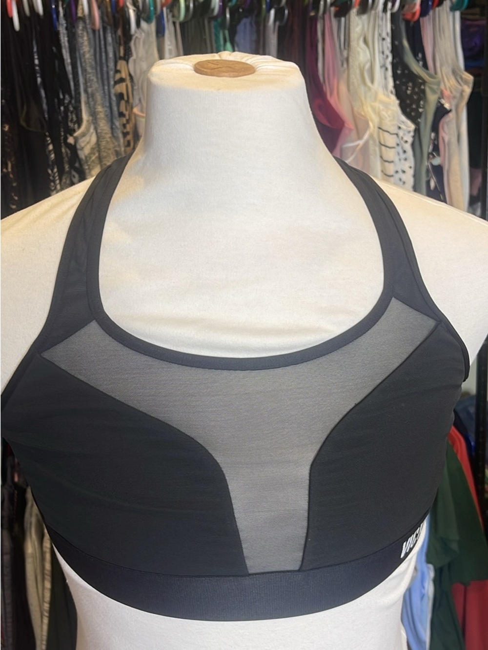 Victoria's Secret Black Mesh-Panel Racerback Sports Bra